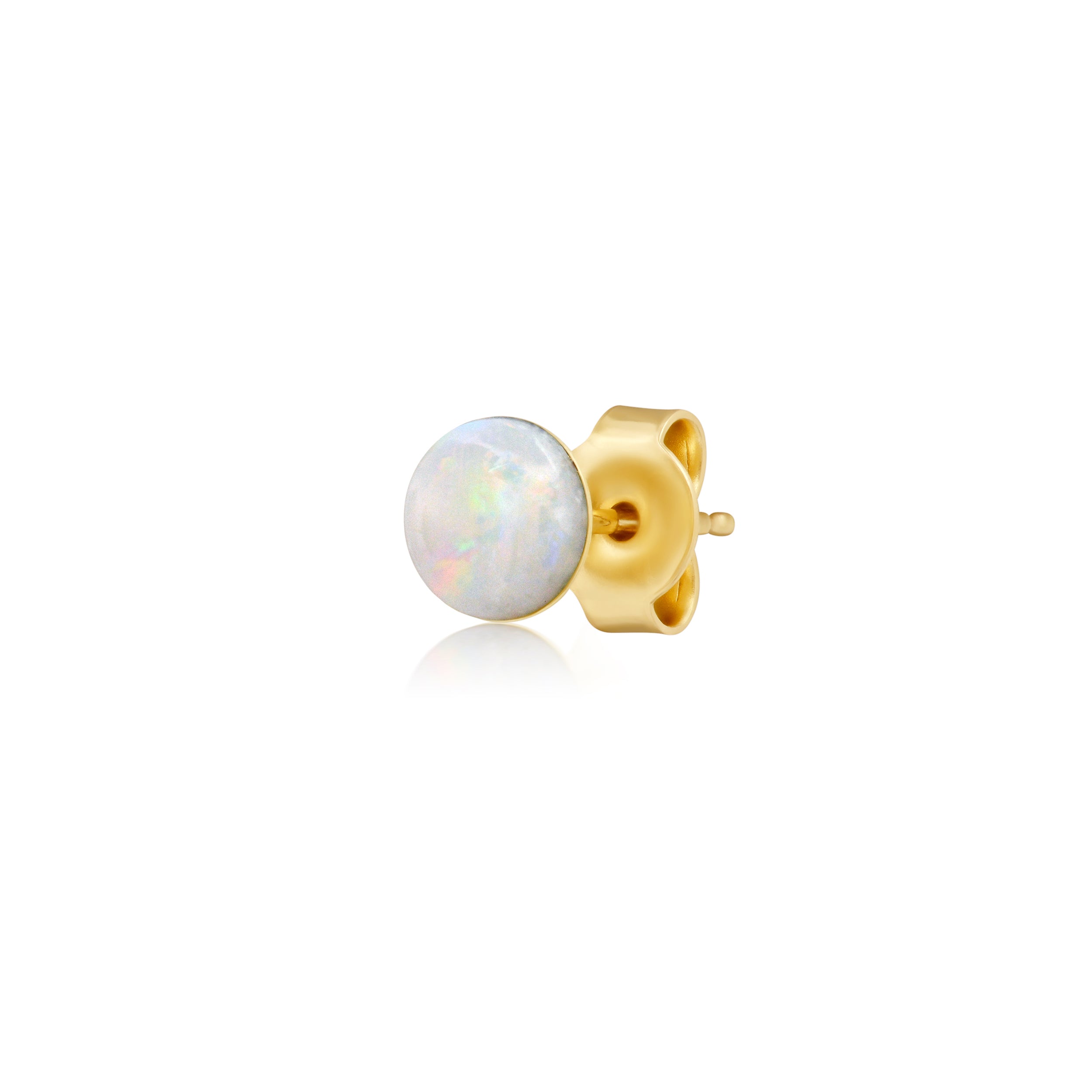 natural round opal set in 14k yellow gold.